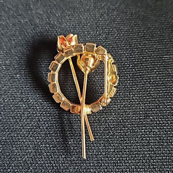 Vintage Gold Flower & Rhinestone Pin Brooch - Picture 5 of 8